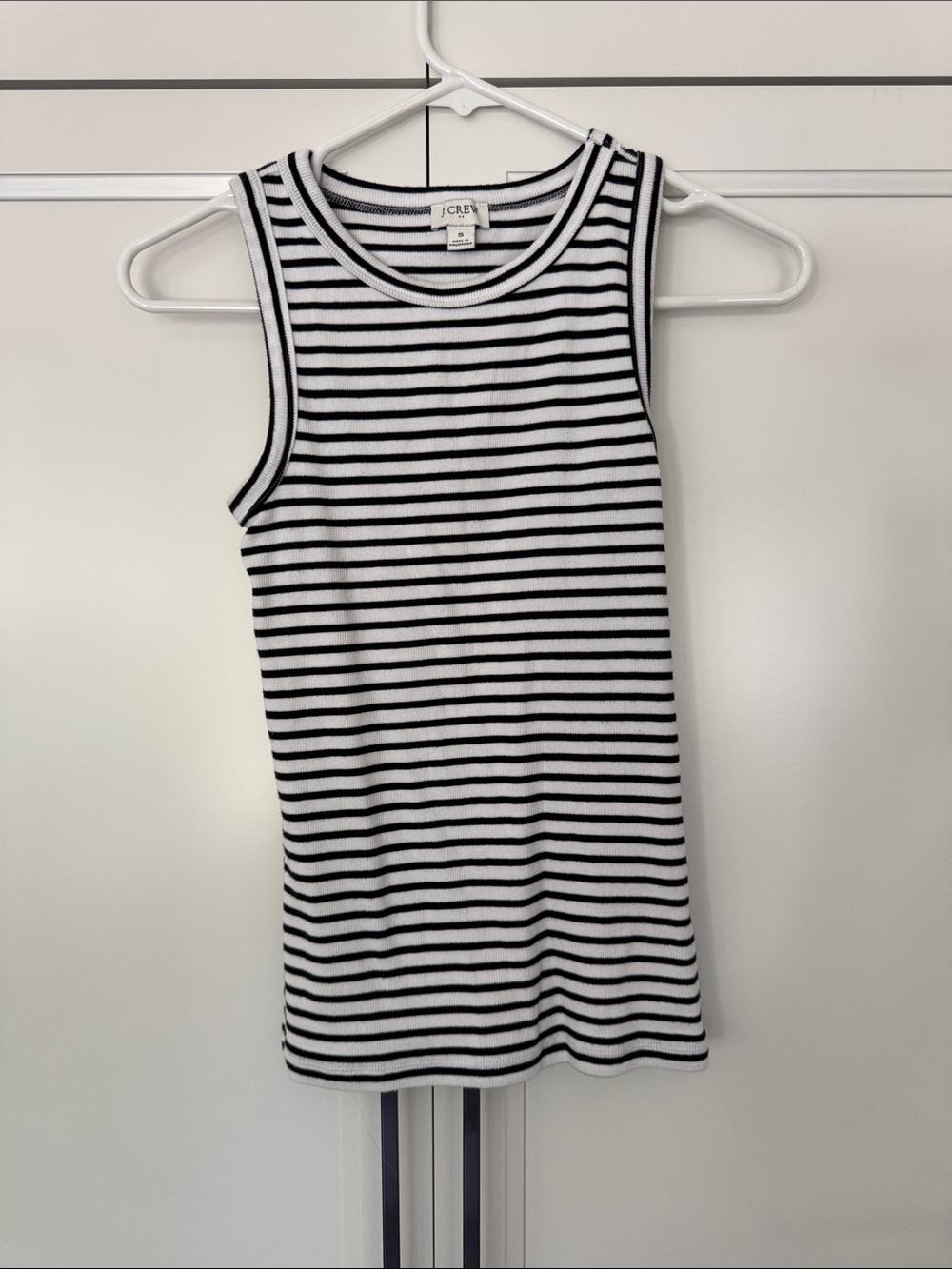 J. Crew Black and White Striped Ribbed Crewneck Tank